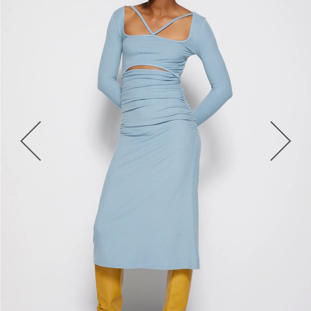 NWOT Jonathan Simkhai Maisha Shaping Rib Long Sleeve Cutout Midi Dress in Baltic
